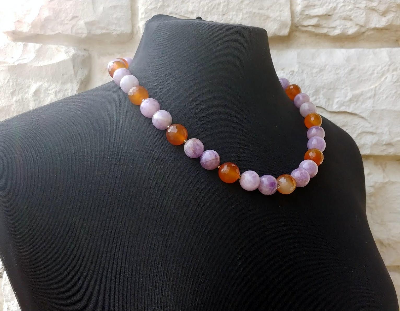 Lavender Jade and Faceted Carnelian Necklace 2