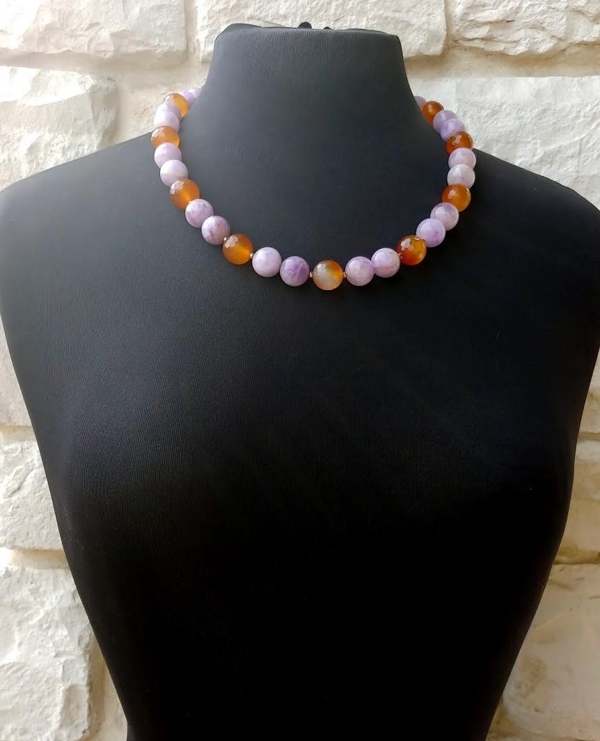 Lavender Jade and Faceted Carnelian Necklace 3