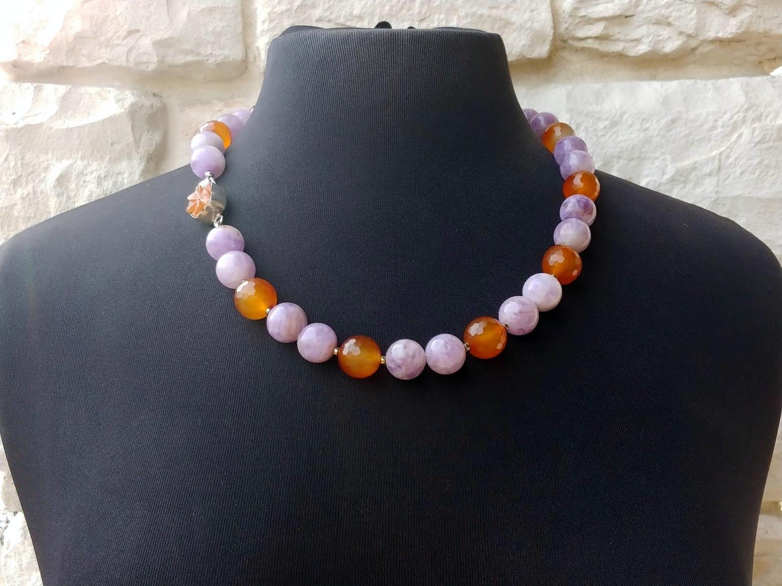 Lavender Jade and Faceted Carnelian Necklace 4
