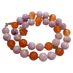 Lavender Jade and Faceted Carnelian Necklace