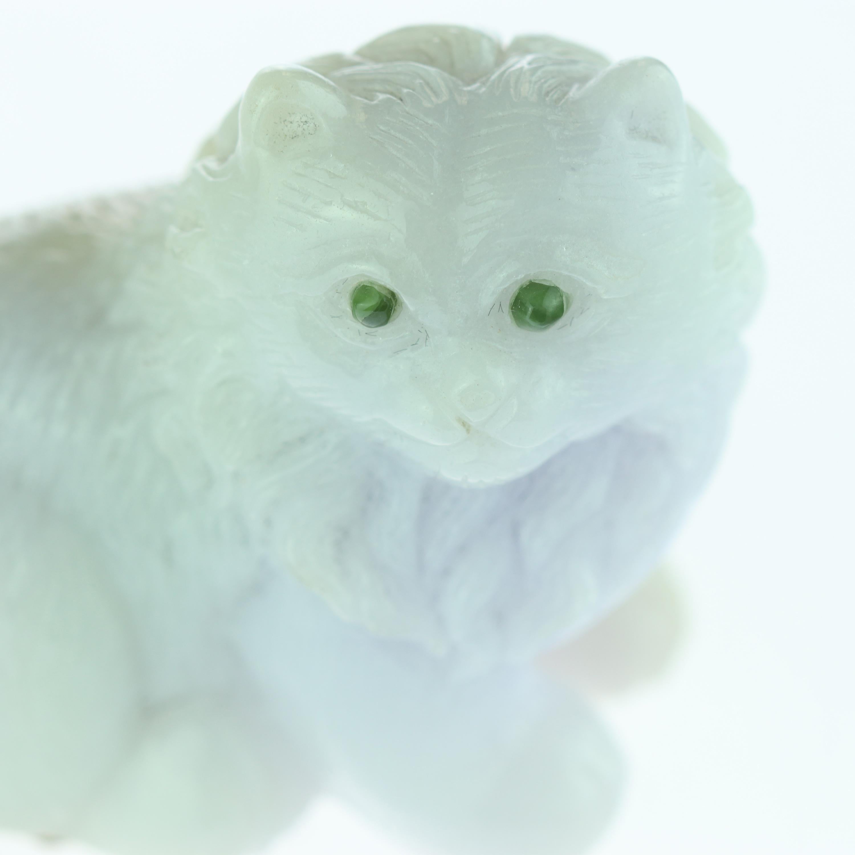 Lavender Jade Cat Feline Animal Asian Art Blue Green Home Deco Sculpture In Excellent Condition For Sale In Milano, IT