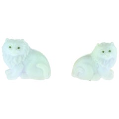 Sculpture Art asiatique animal en forme de plume de chat en jade lavande, bleu et vert, style Home Deco