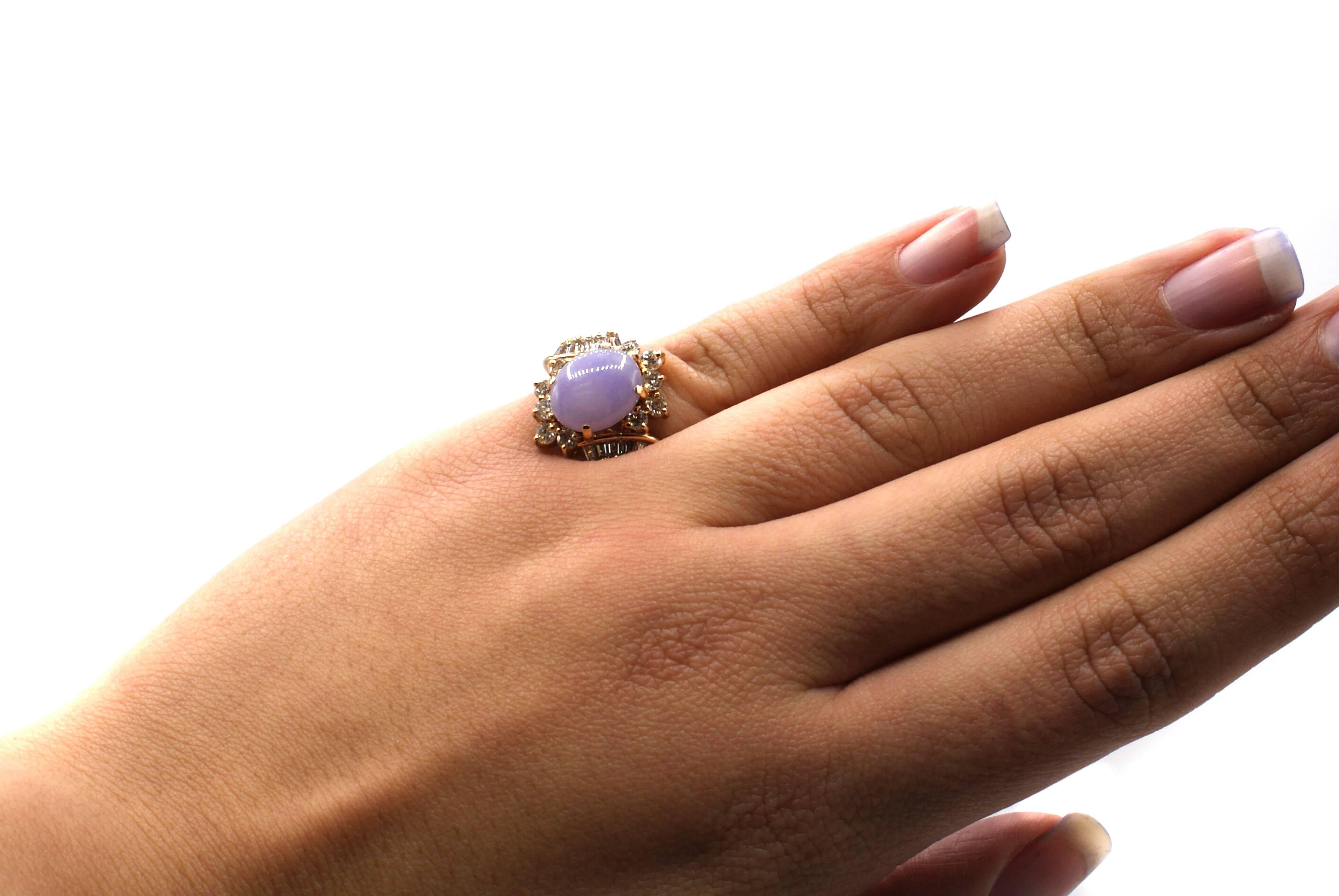Lavender Jade Diamond Gold Ring 1