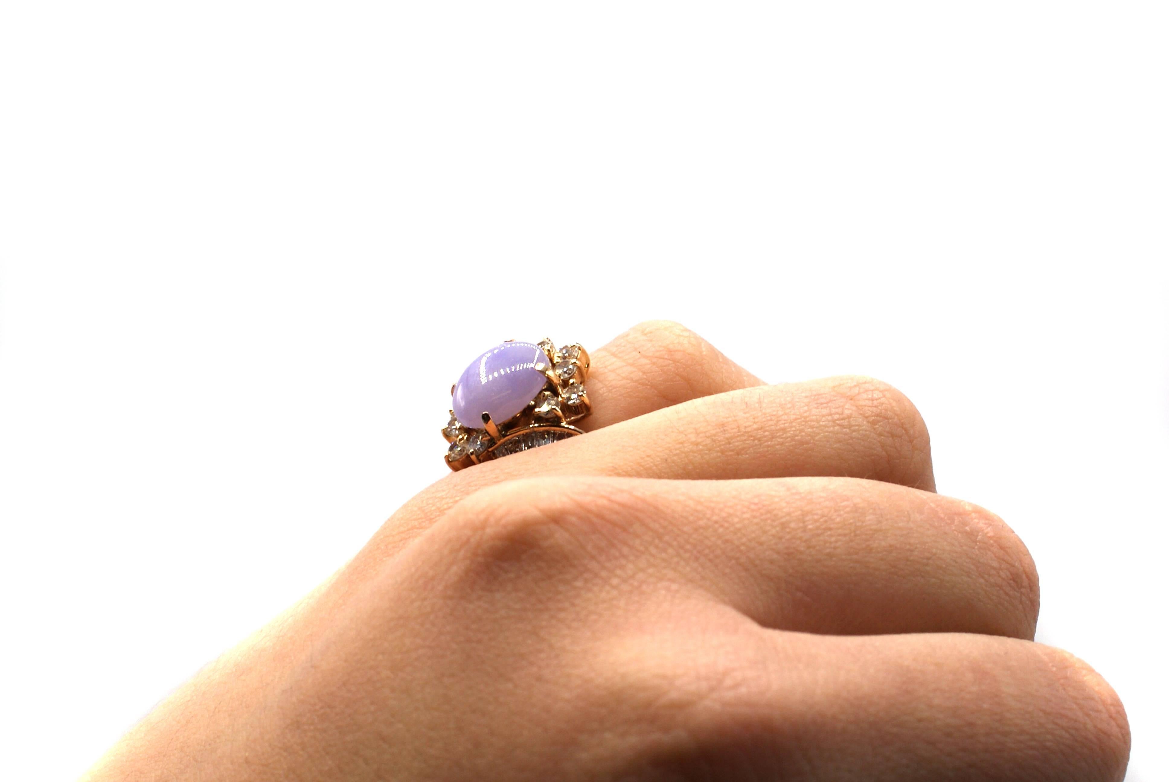 Lavender Jade Diamond Gold Ring 3