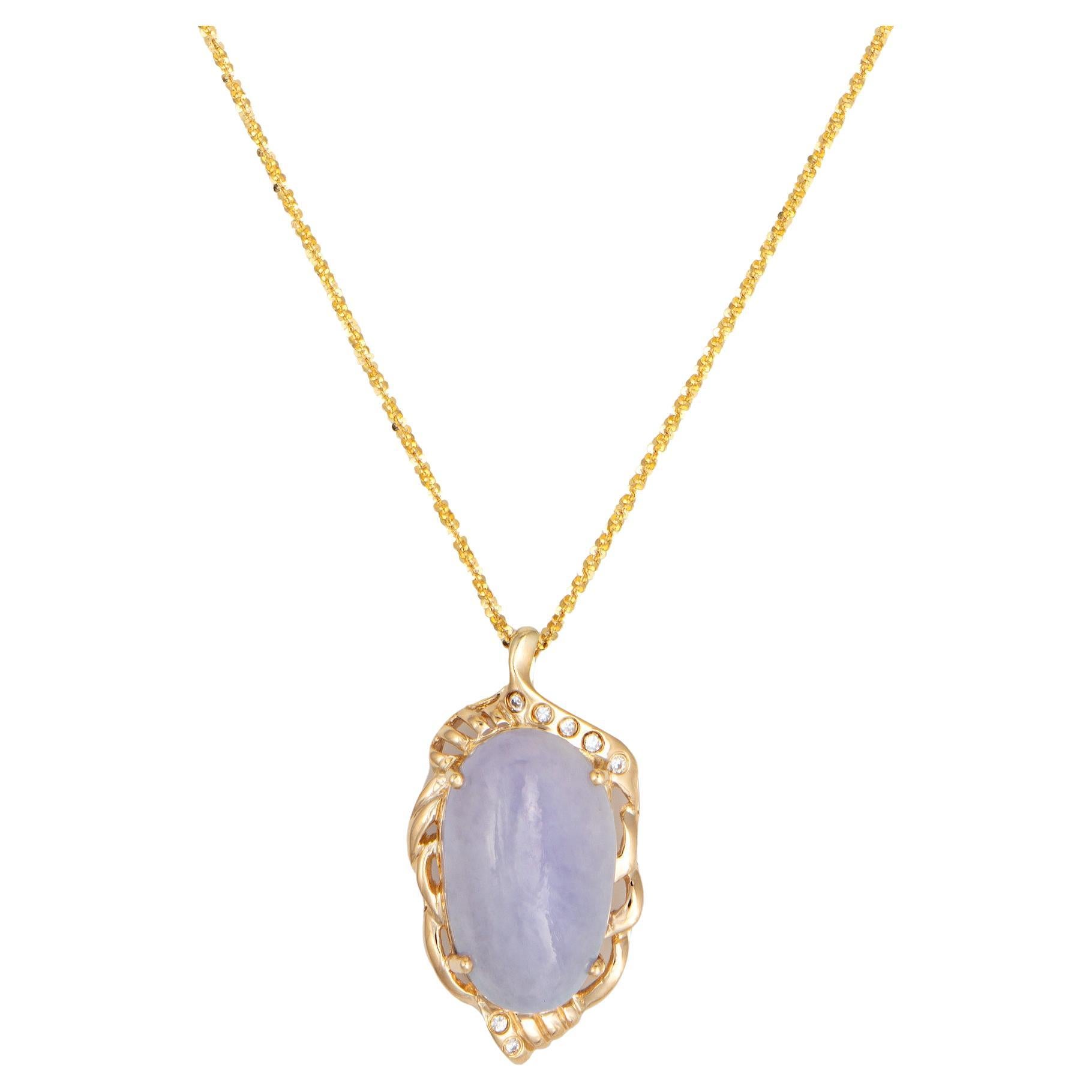 Lavender Jade Diamond Necklace Vintage 14k Yellow Gold 18" Chain Estate Jewelry
