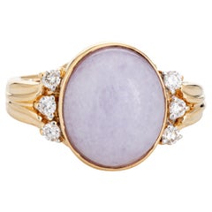 Lavender Jade Diamond Ring Retro Sz 6 14k Yellow Gold Estate Fine Jewelry