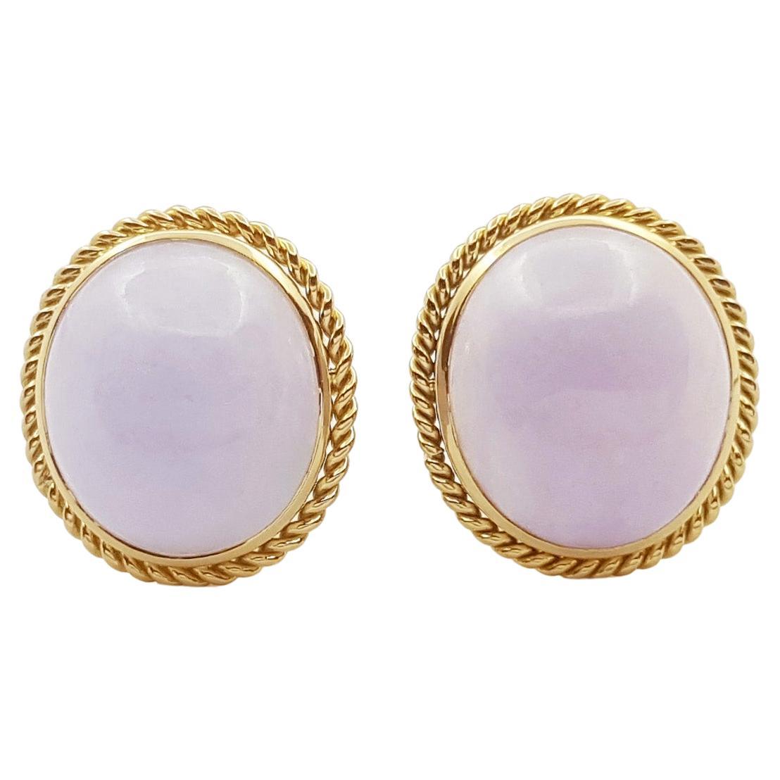 Lavender Jade Earrings set in 18K Gold Settings For Sale