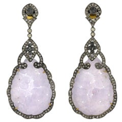 Lavender Jade Earrings with Diamonds in Gold and Silver