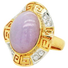 Lavender Jade Gold and Diamond Egyptian Style Cocktail Ring