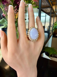 Lavender Jade "Jadeite" Halo Cocktail Ring in Yellow Gold