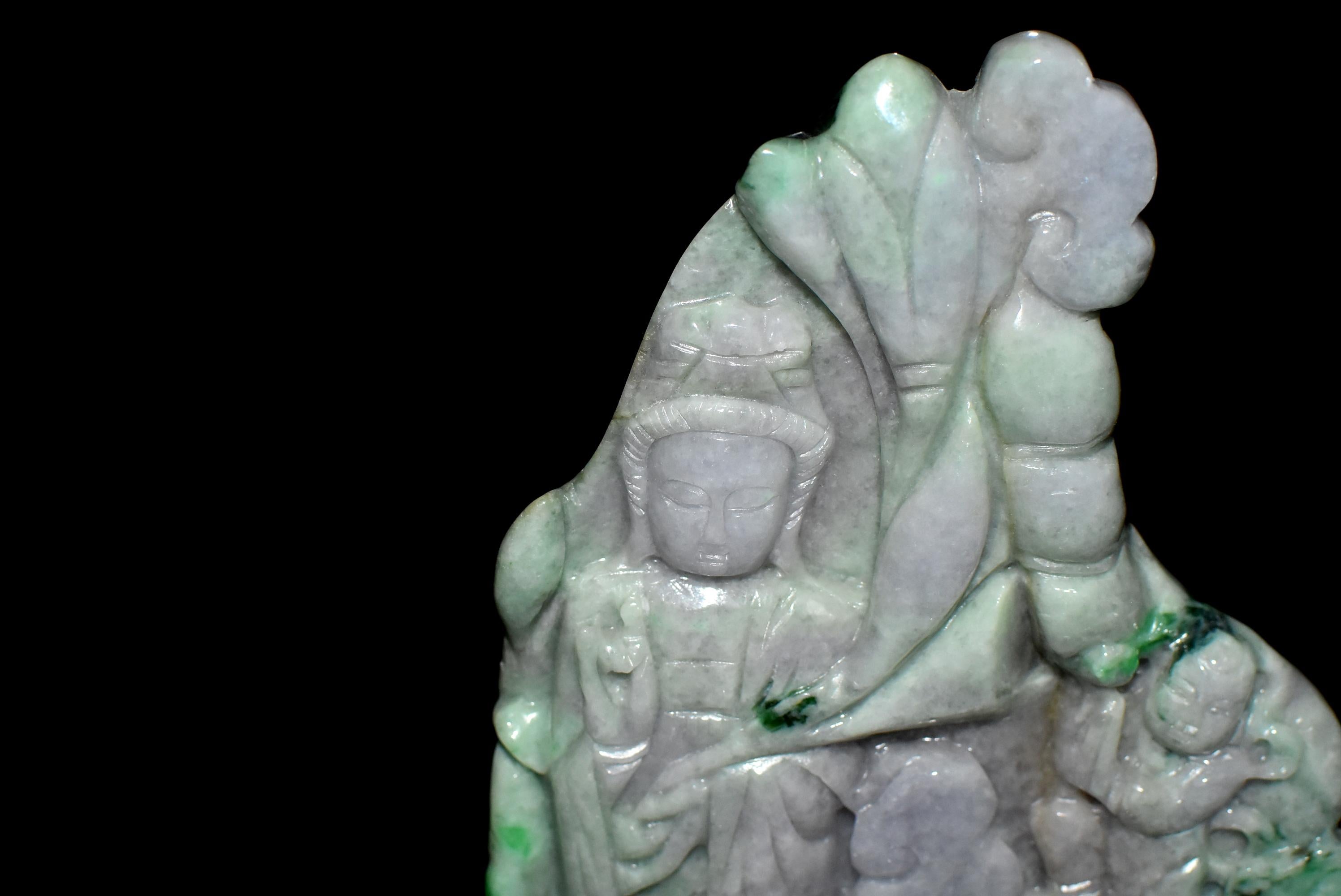Statue de Kwan Yin en jade lavande:: sculpture en jadéite 4