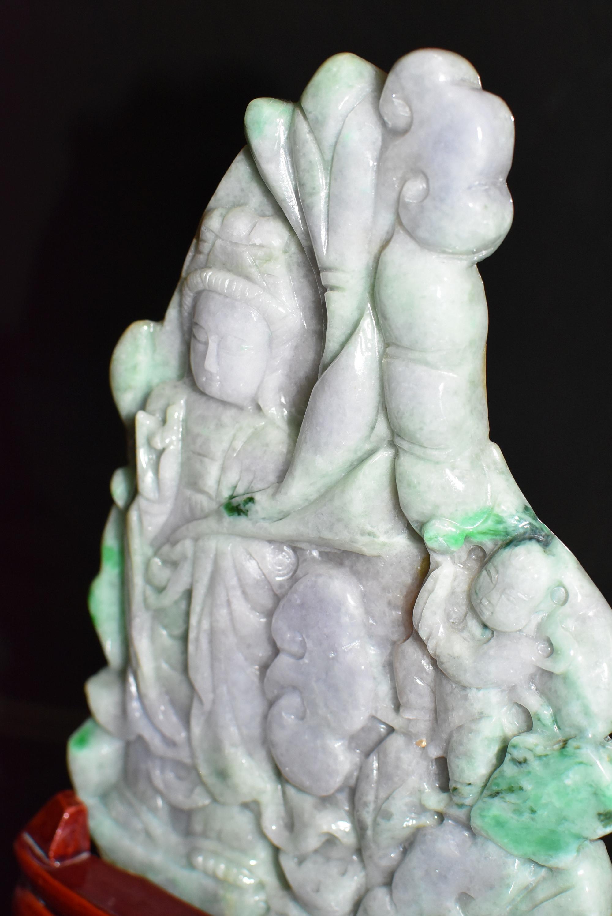 Lavender Jade Kwan Yin Statue, Jadeite Sculpture In Excellent Condition In Somis, CA