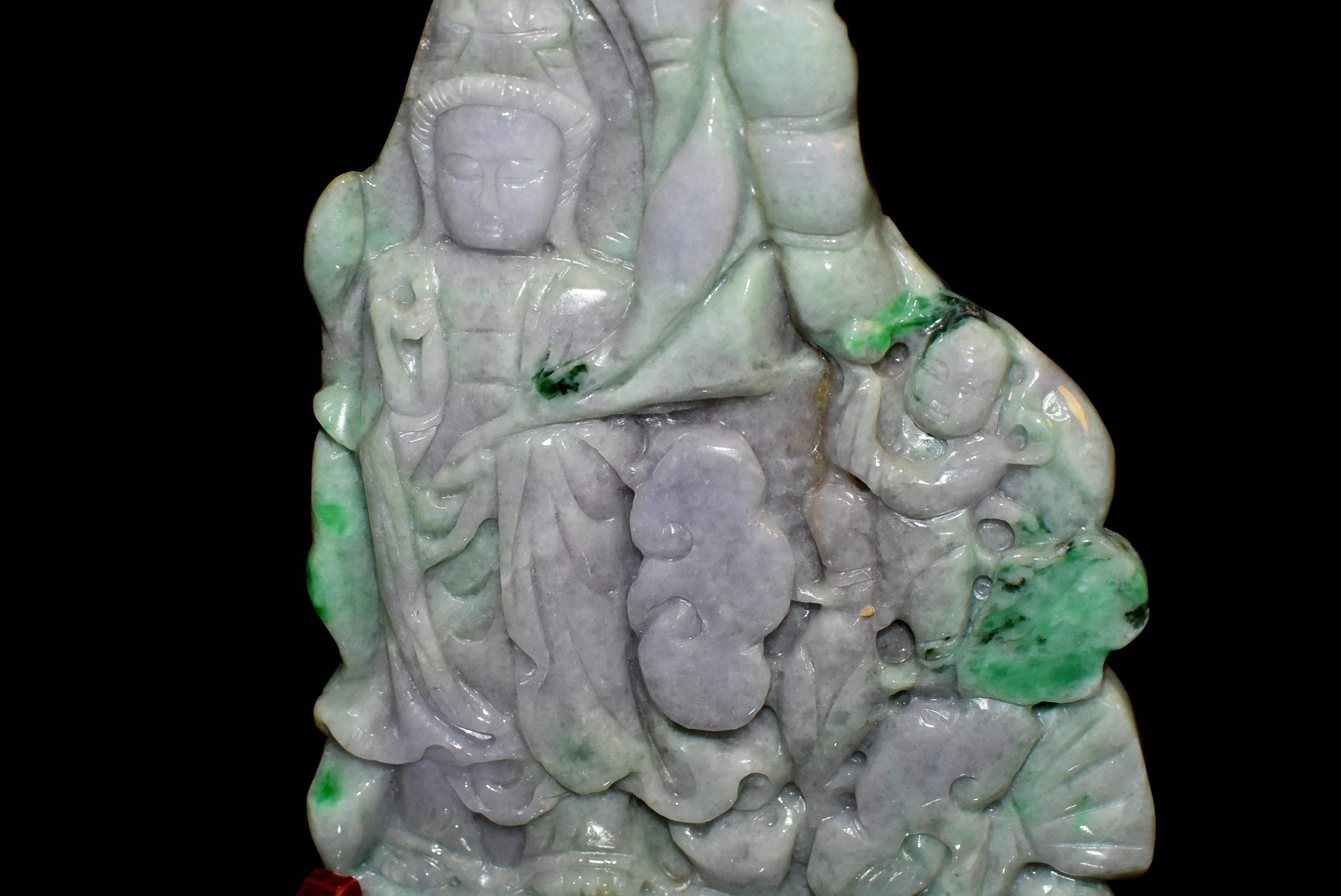 Contemporary Lavender Jade Kwan Yin Statue, Jadeite Sculpture