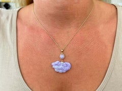 Lavender Jade Lotus Frog Necklace 14K Yellow Gold