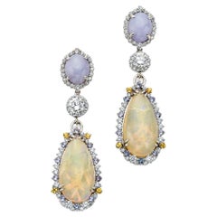 Lavender Jade, Opal, Tanzanite Earring in 18k Length Adjustable Custom Earrings
