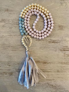 Lavender Jade, Pearl, Aquamarine, Diamond Mala / Prayer / Meditation Necklace