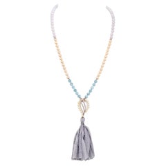 Lavender Jade, Pearl, Aquamarine, Diamond Mala / Prayer / Meditation Necklace