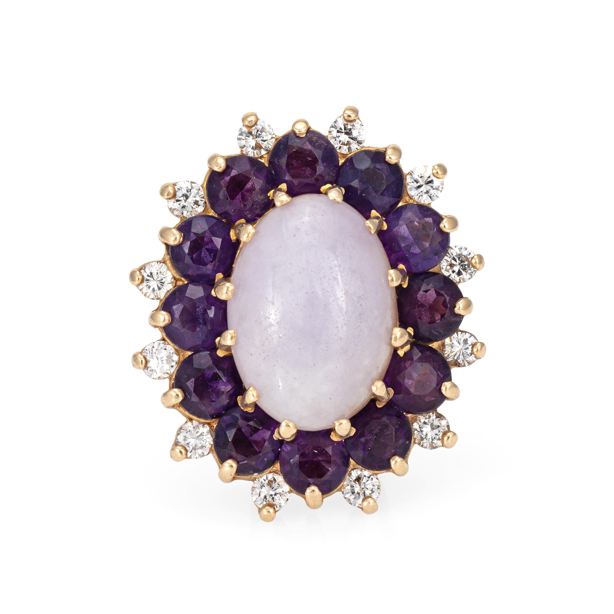 Cabochon Lavender Jade Pendant Amethyst Diamond Vintage 14k Yellow Gold Enhancer Jewelry For Sale