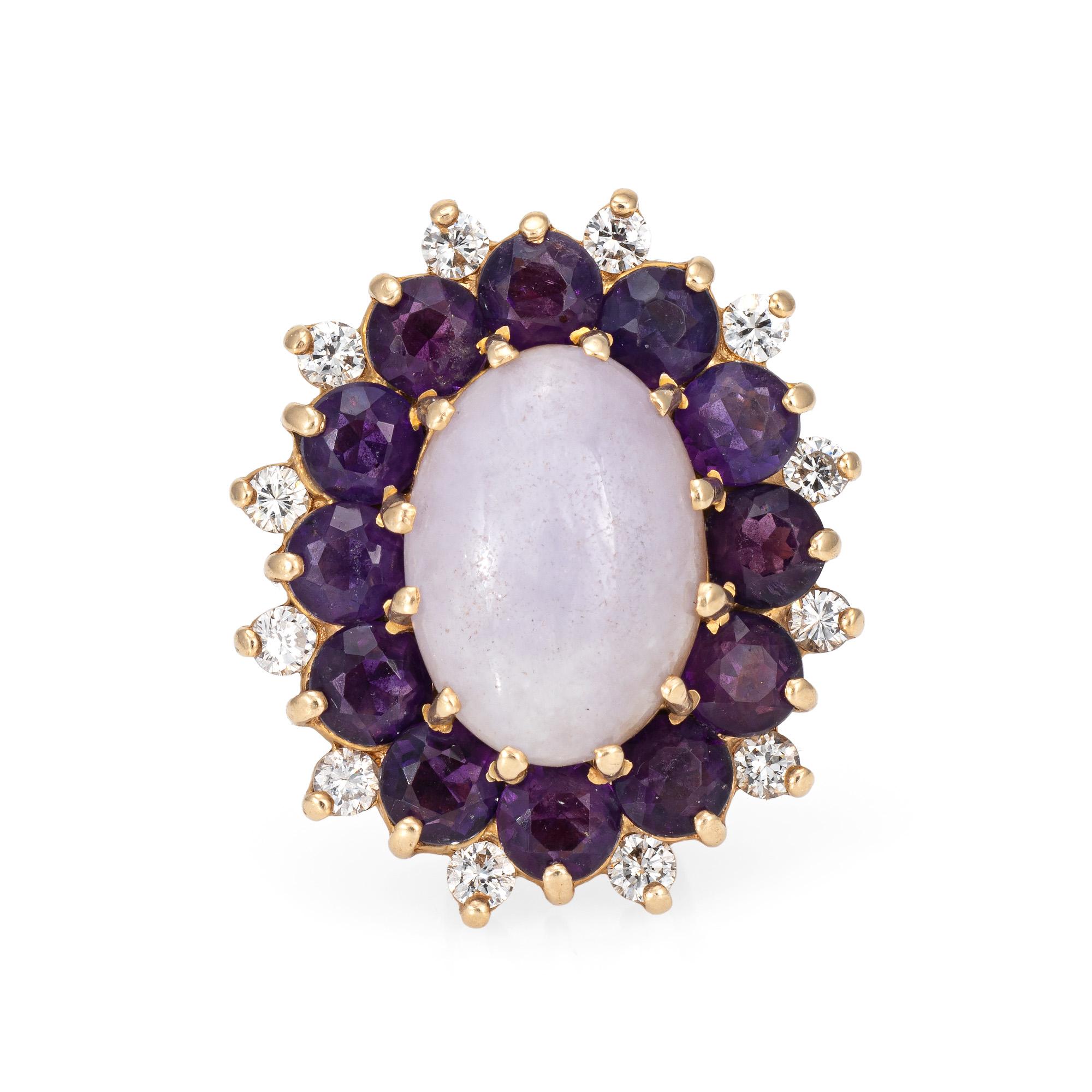 Colgante de Jade Lavanda Amatista Diamante Vintage Oro Amarillo 14k Joyería de realce Cabujón en venta