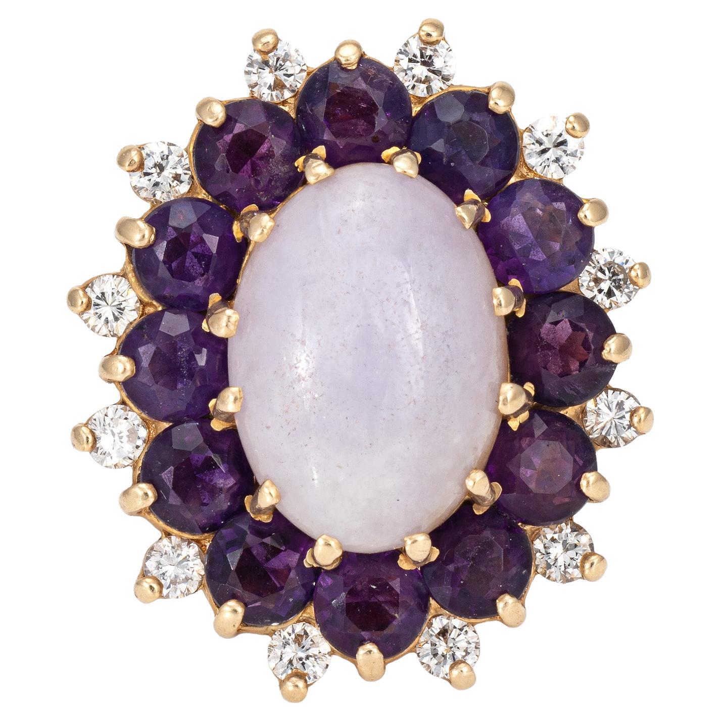 Lavender Jade Pendant Amethyst Diamond Vintage 14k Yellow Gold Enhancer Jewelry For Sale