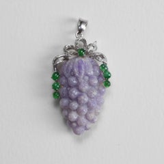 Lavender Jade Pendant Carved GrapesCertified Untreated