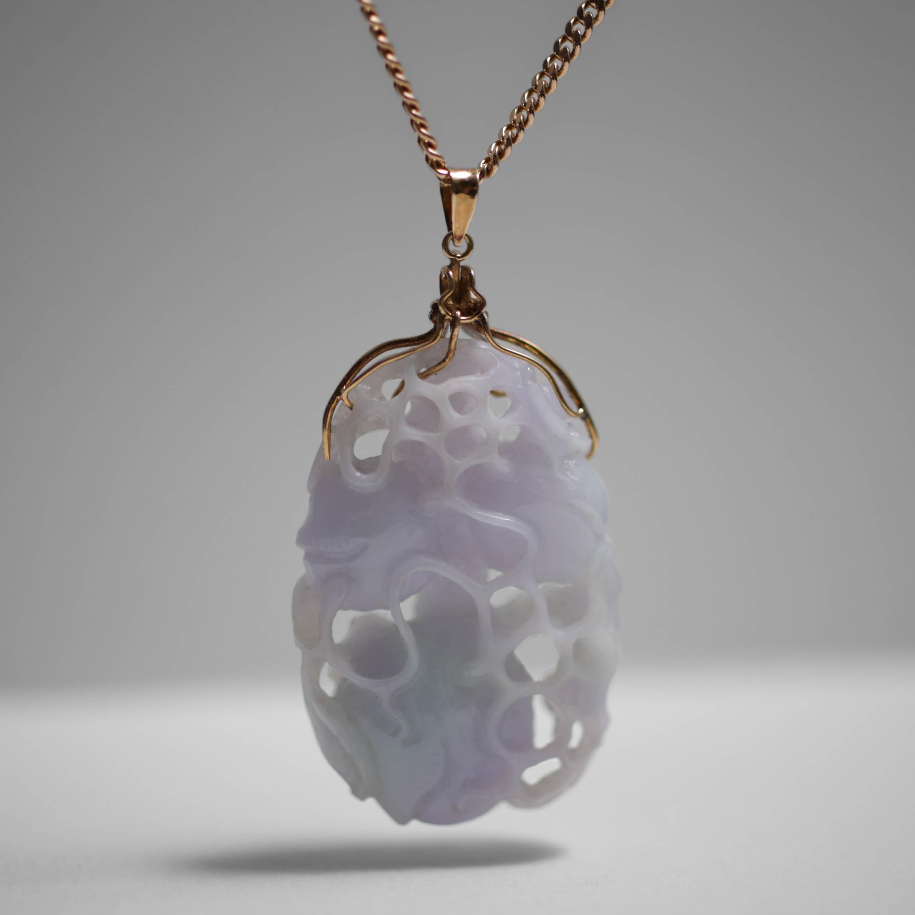 Lavender Jade Pendant: Wait Until You See the Other Side, Certified Untreated In Excellent Condition For Sale In Southbury, CT
