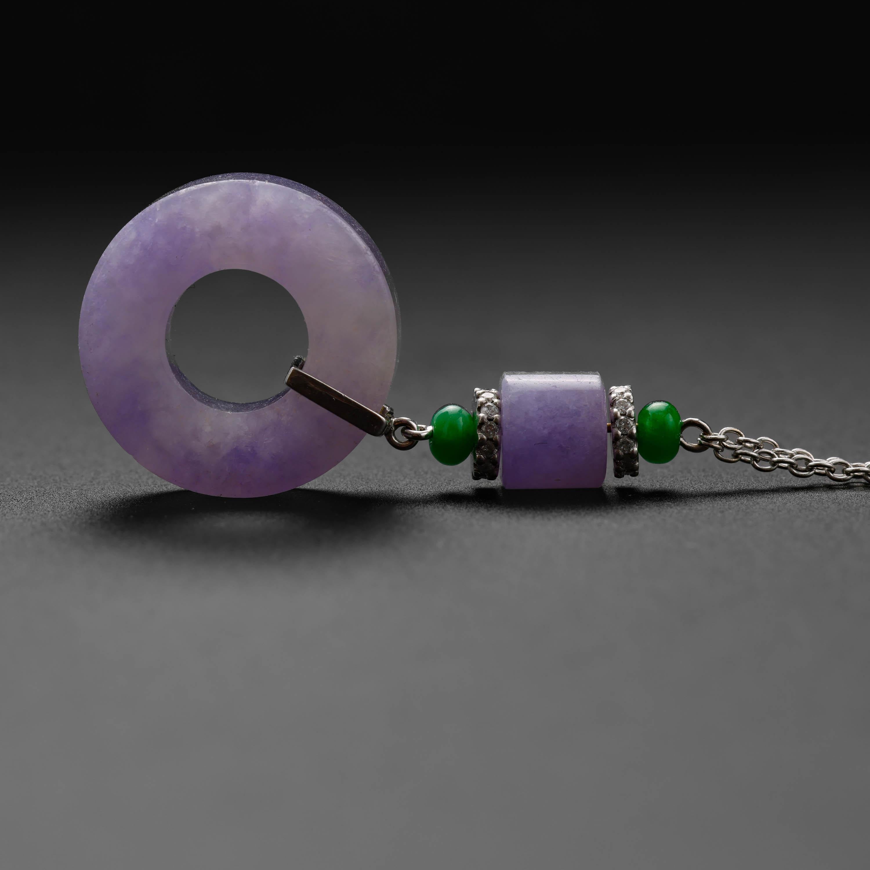 Artisan Lavender Jade Pendant with Imperial Jade & Diamond Accents Certified Untreated