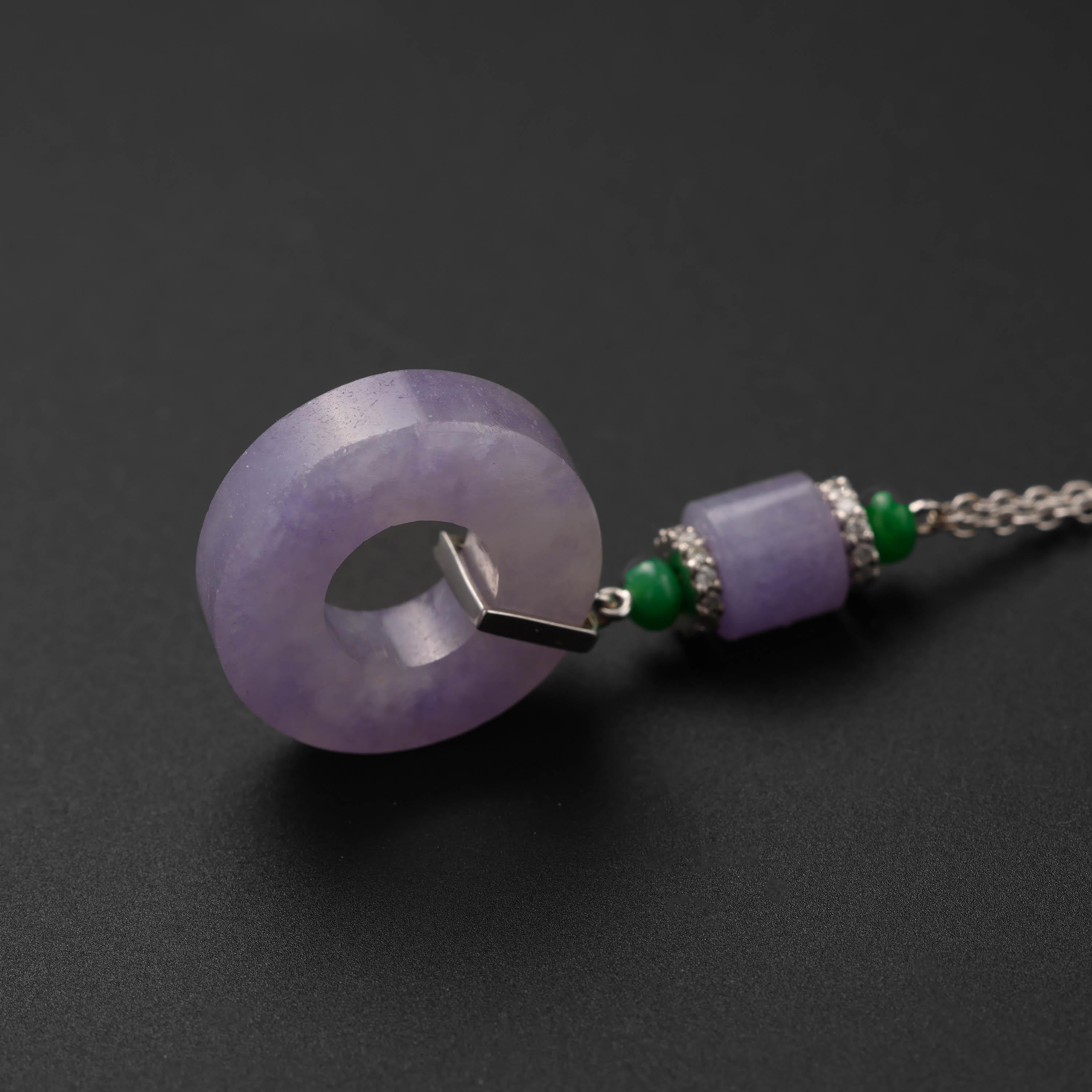 Round Cut Lavender Jade Pendant with Imperial Jade & Diamond Accents Certified Untreated