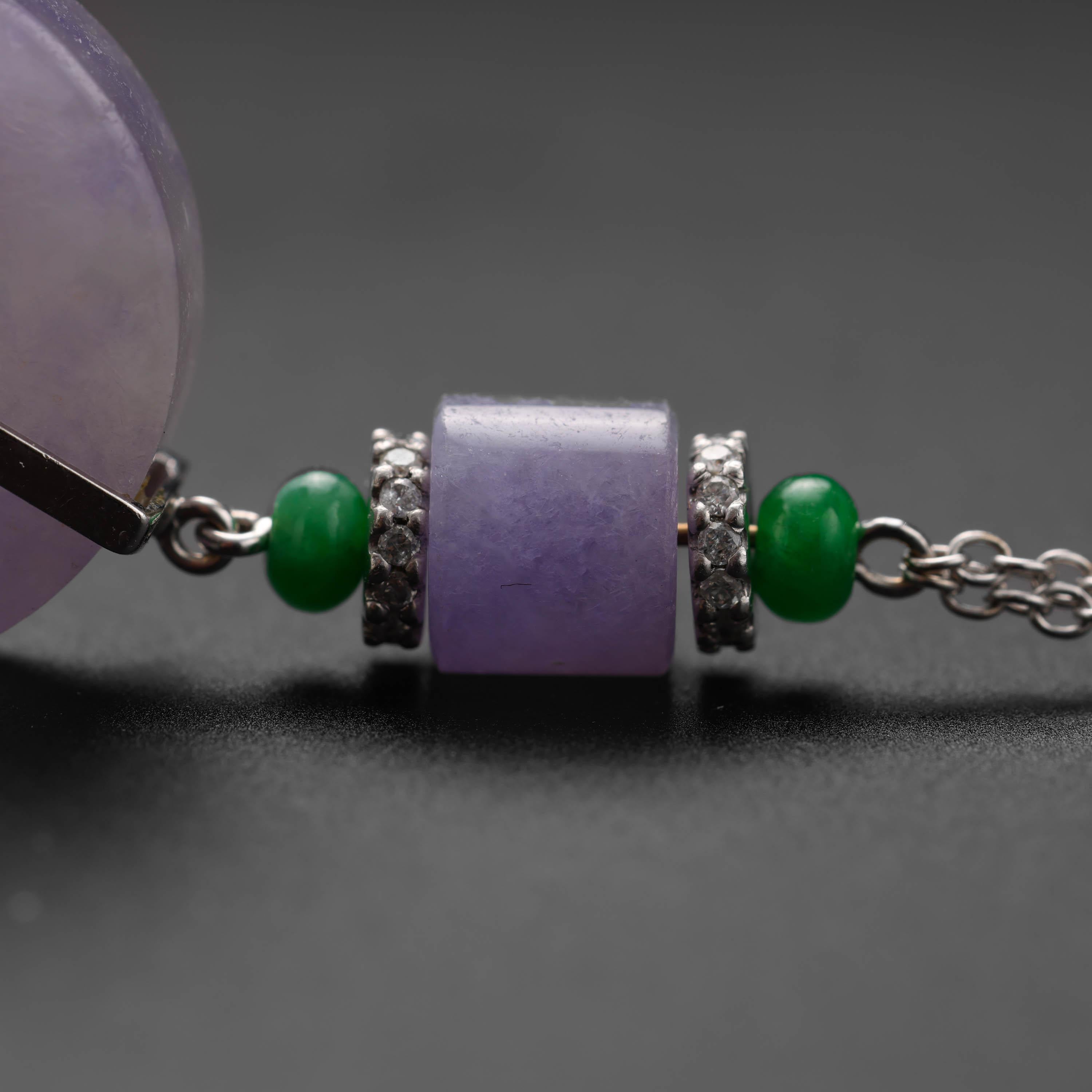 Lavender Jade Pendant with Imperial Jade & Diamond Accents Certified Untreated In New Condition In Southbury, CT