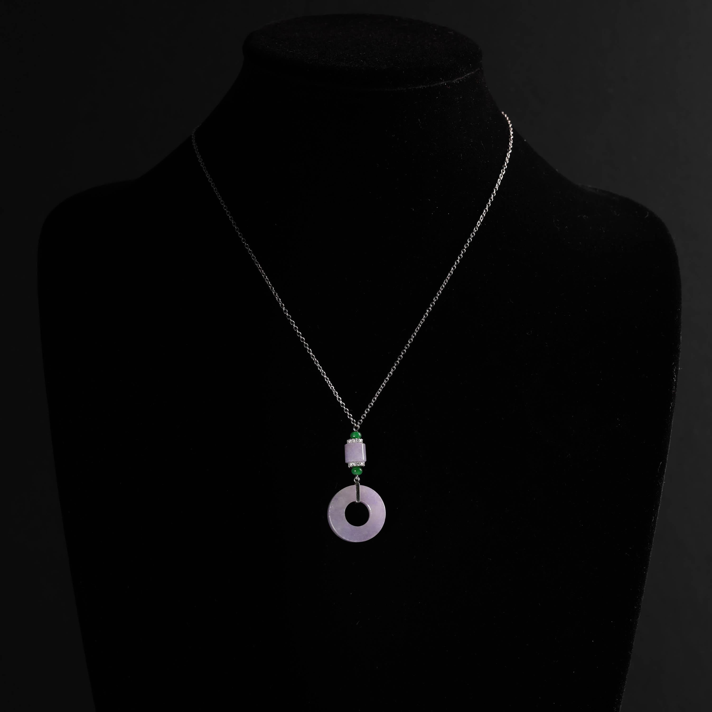 Women's or Men's Lavender Jade Pendant with Imperial Jade & Diamond Accents Certified Untreated