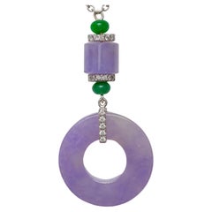 Lavender Jade Pendant with Imperial Jade & Diamond Accents Certified Untreated