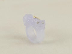 Lavender jade ring hand carved in form of dragon with gold