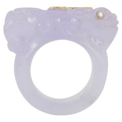 Lavender jade ring hand carved in form of dragon with gold
