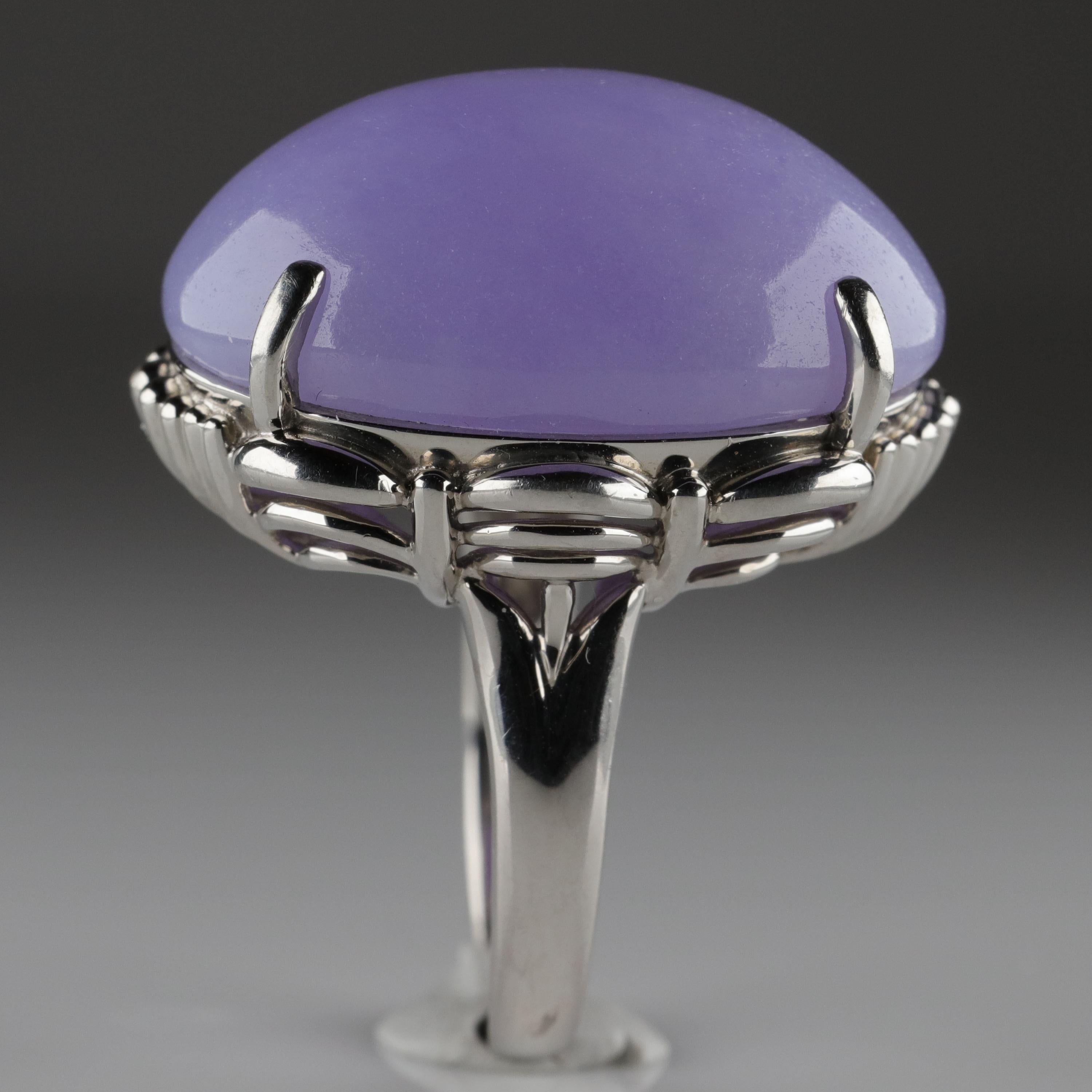Contemporary Lavender Jade Ring in Platinum Certified Untreated, Rare