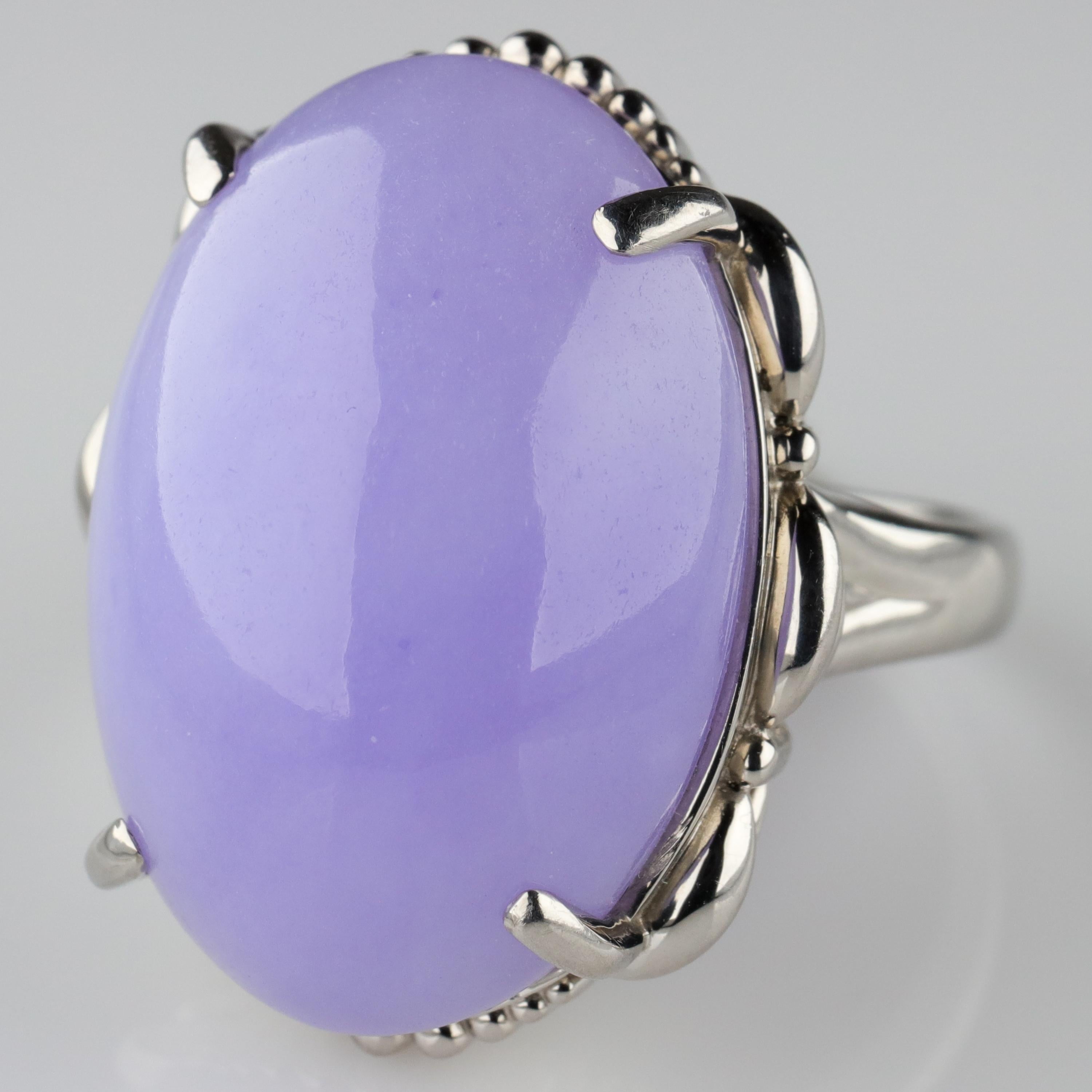 Cabochon Lavender Jade Ring in Platinum Certified Untreated, Rare