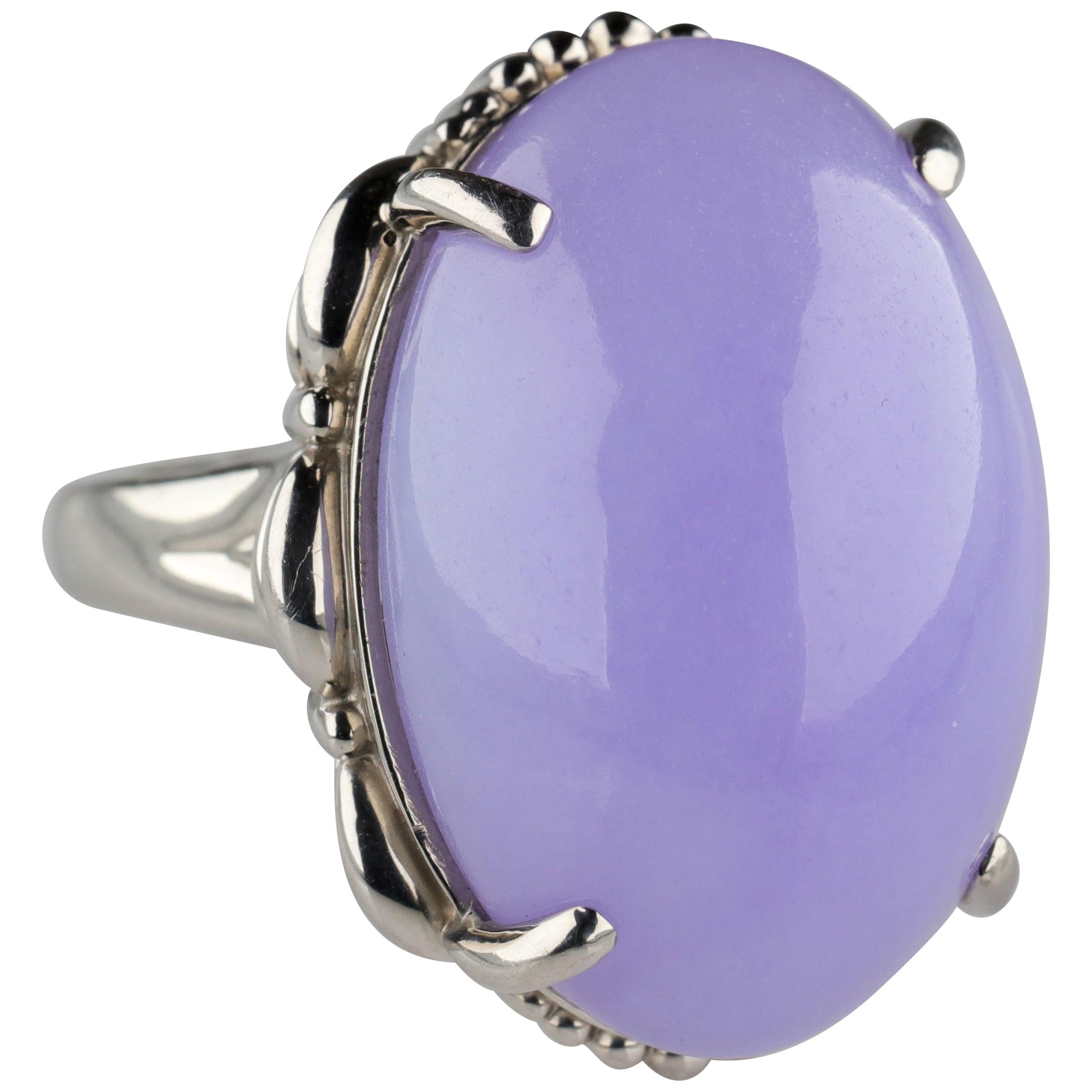 Lavender Jade Ring in Platinum Certified Untreated, Rare