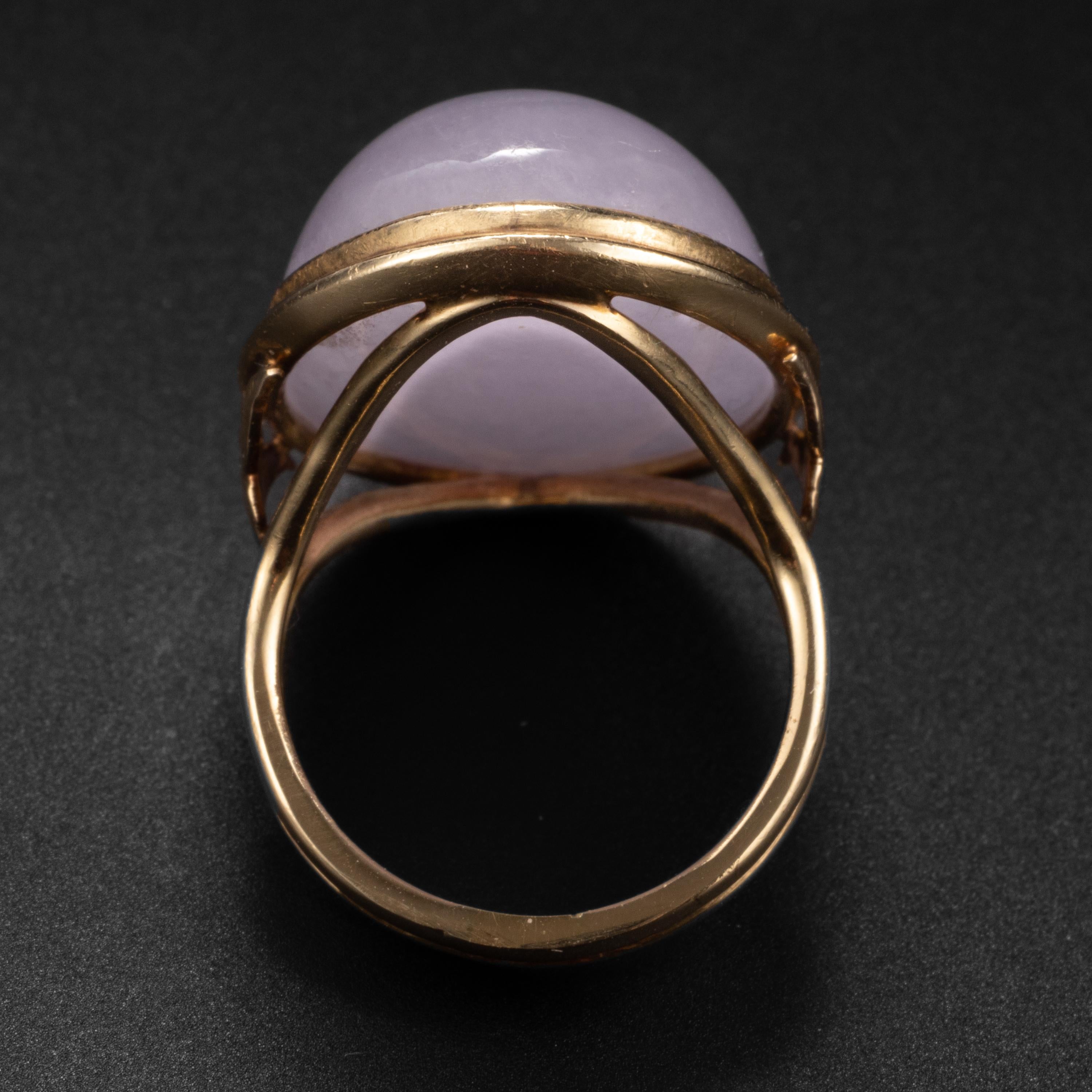 Cabochon Lavender Jade Ring Midcentury Certified Untreated