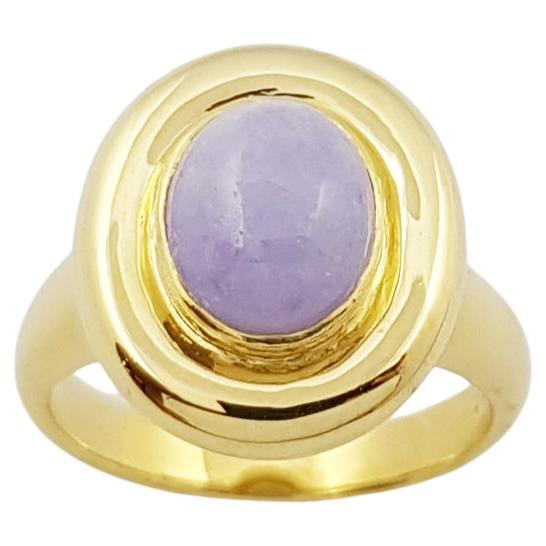 Lavender Jade Ring Set in 18 Karat Gold Settings For Sale