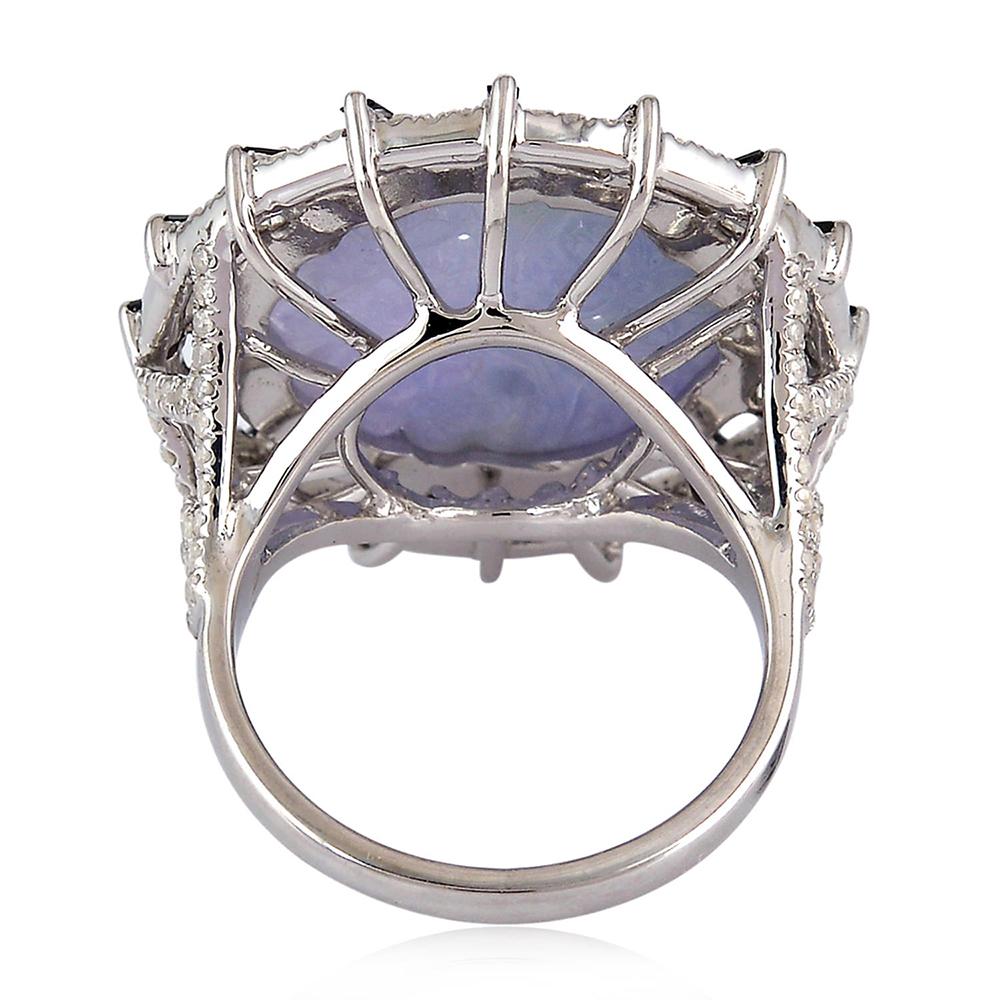 Modern Lavender Jade Ring with Round and Baguette Diamonds