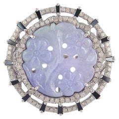 Lavender Jade Ring with Round and Baguette Diamonds