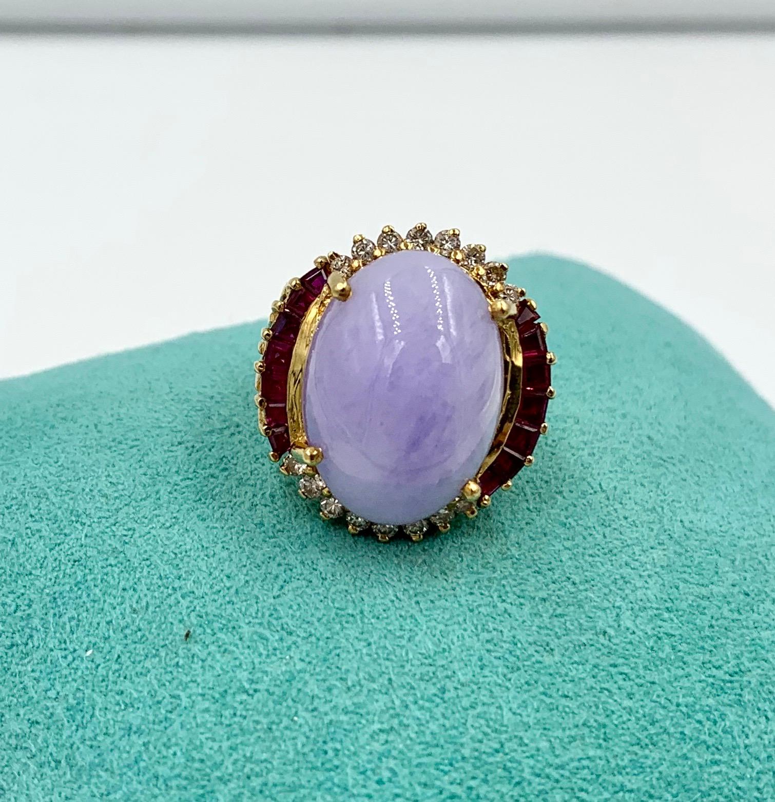 Lavender Jade Ruby 64 Diamond Necklace Earrings 17 Carat Jade Ring Suite Parure 5