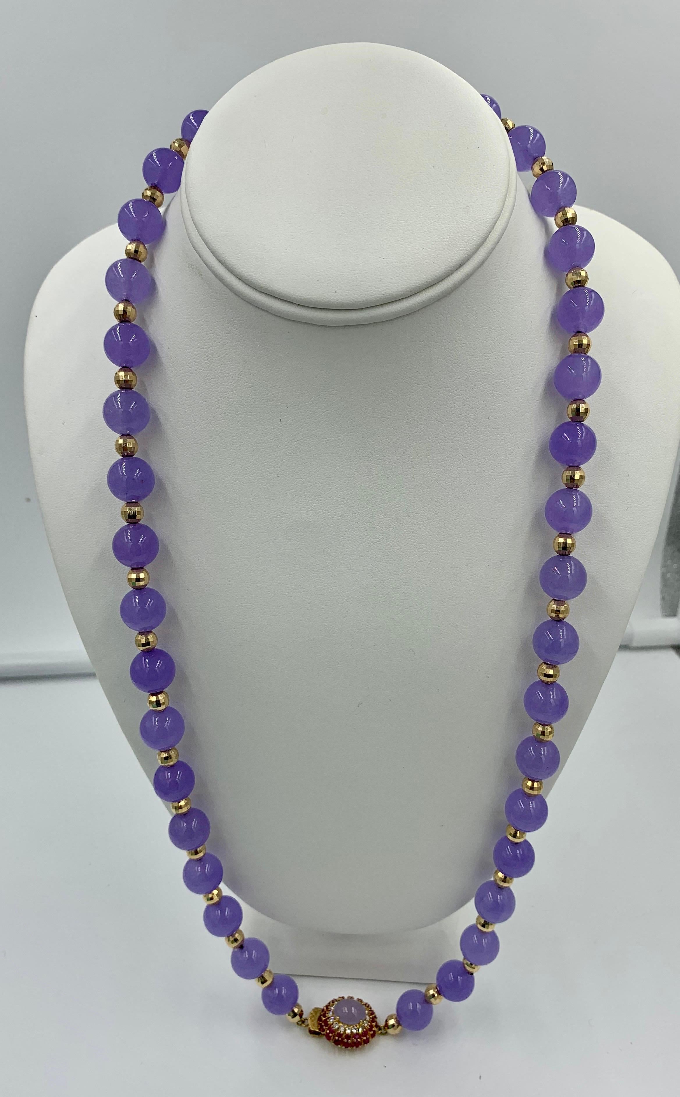 Lavender Jade Ruby 64 Diamond Necklace Earrings 17 Carat Jade Ring Suite Parure In Good Condition In New York, NY