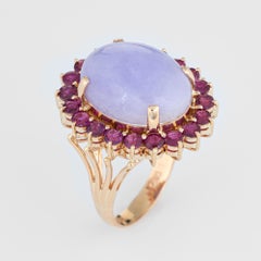 Lavender Jade Ruby Ring Vintage 14 Karat Gold Cocktail Jewelry Estate Fine