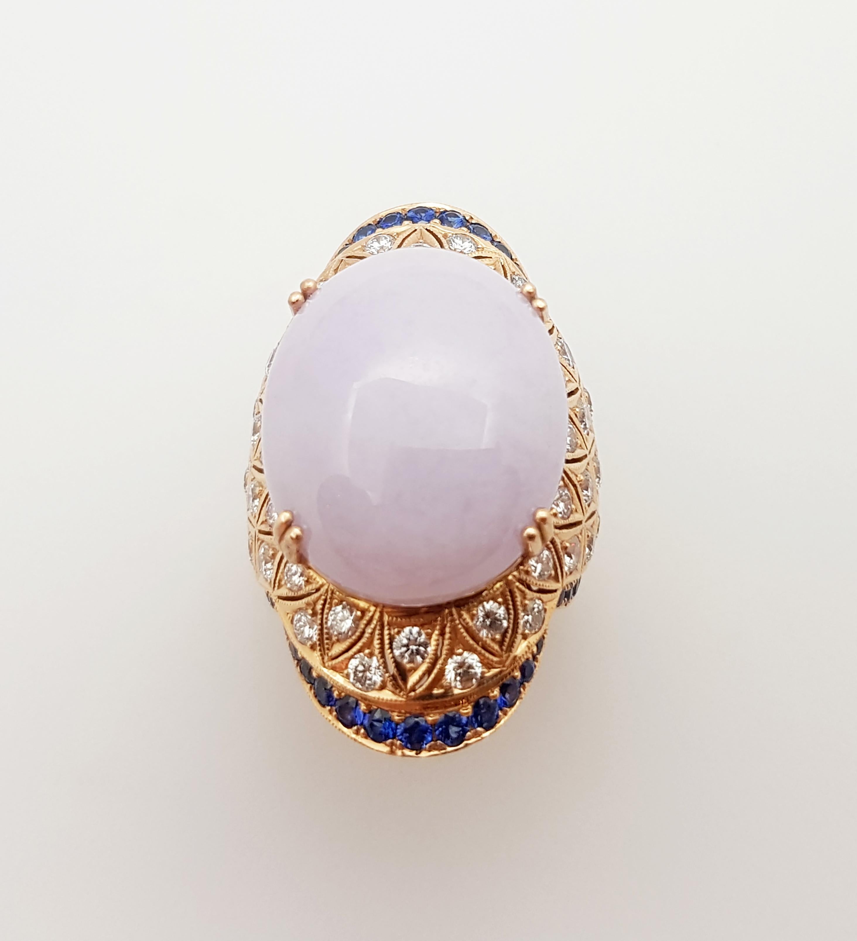 Anello di giada lavanda con diamante e zaffiro blu con incastonatura in oro rosa 18 carati in vendita 5