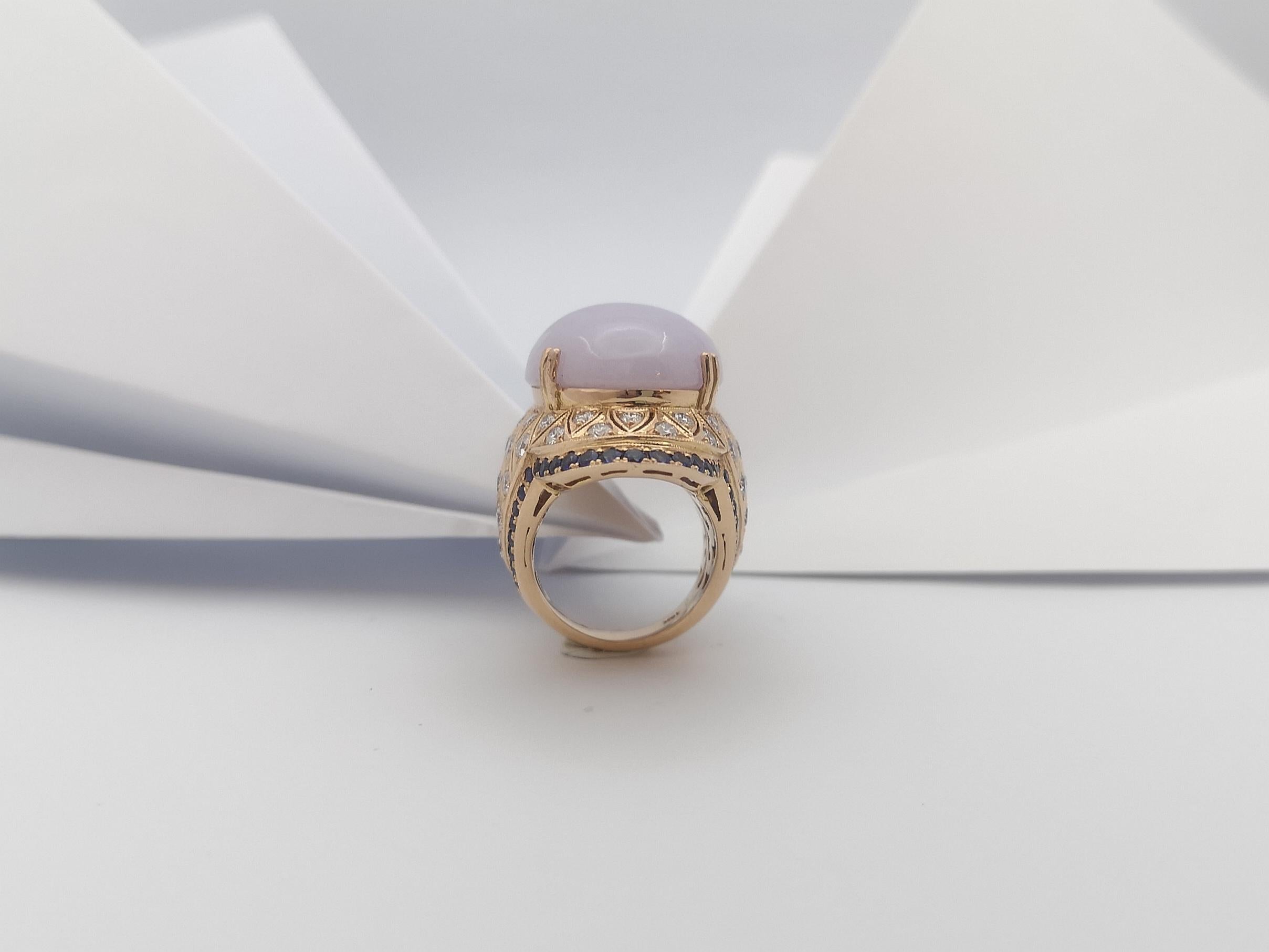 Lavender Jade with Diamond and Blue Sapphire Ring Set 18 Karat Rose Gold Setting For Sale 7