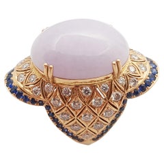 Lavender Jade with Diamond and Blue Sapphire Ring Set 18 Karat Rose Gold Setting