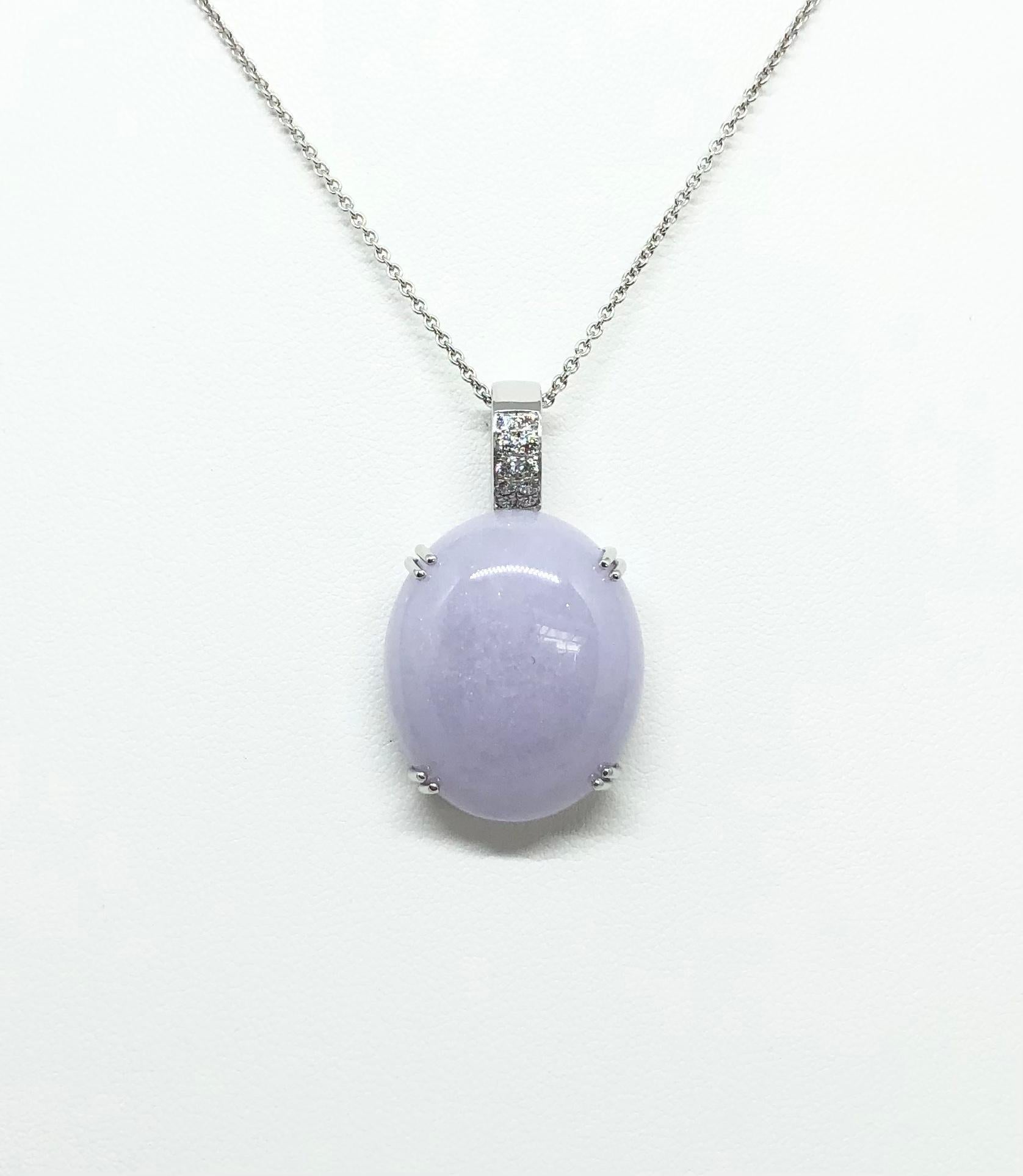 Lavender Jade 37.19 carats with Diamond 0.12 carat Pendant set in 18 Karat White Gold Settings
(chain not included)

Width: 2.0 cm 
Length: 3.3 cm
Total Weight: 11.36 grams

