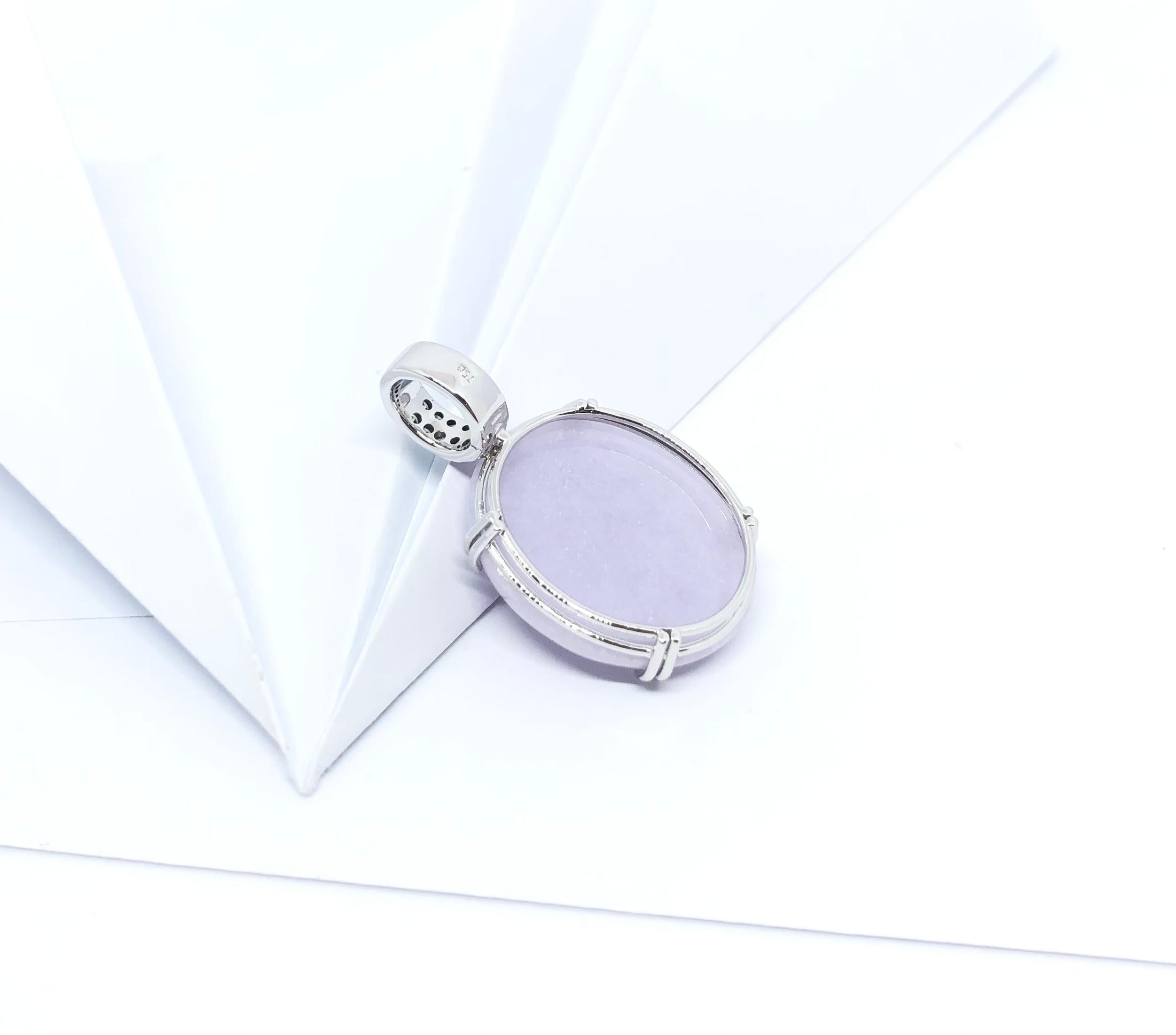 Cabochon Lavender Jade with Diamond Pendant Set in 18 Karat White Gold Settings For Sale