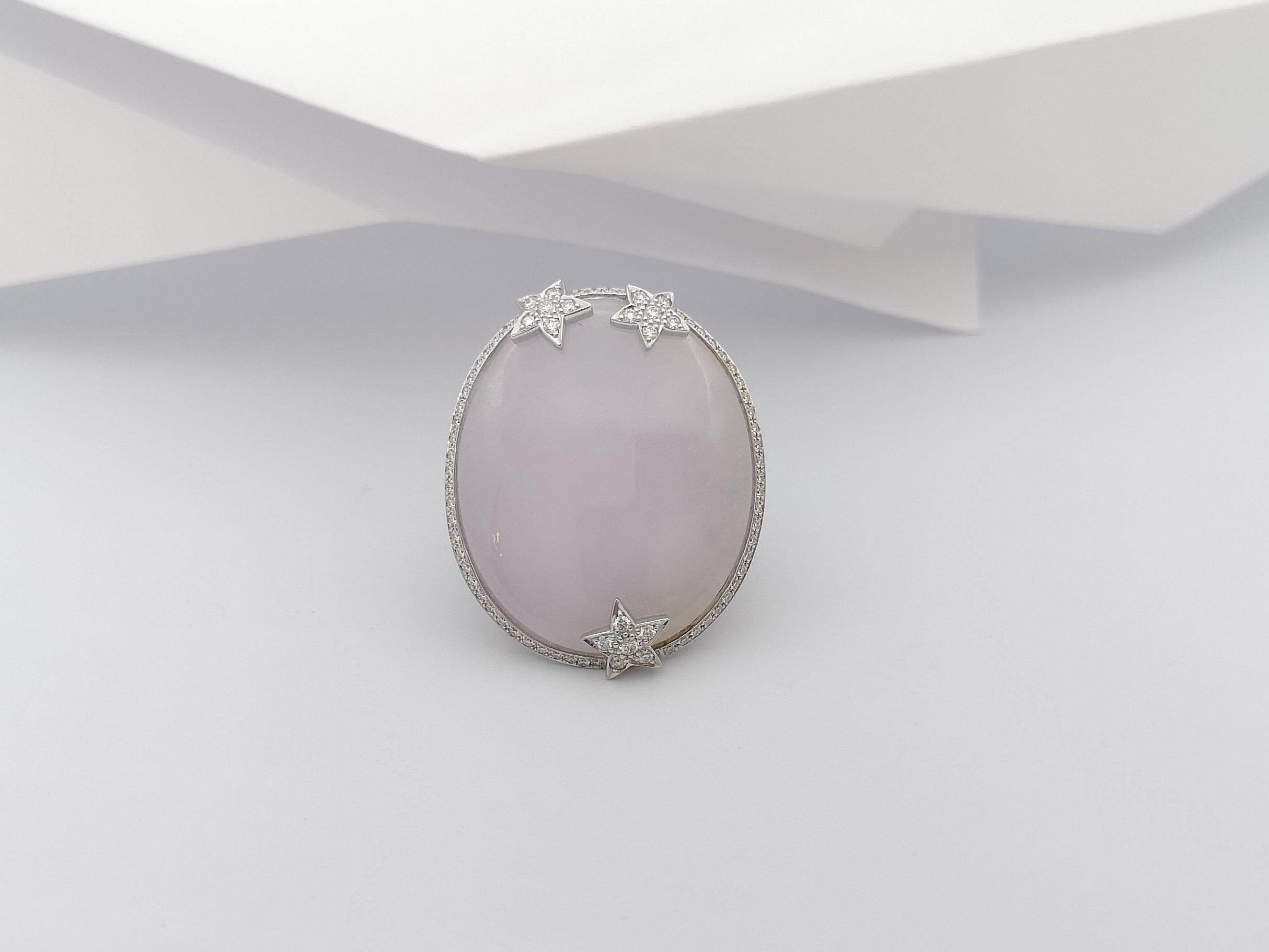 Women's Lavender Jade with Diamond Ring Set in 18 Karat White Gold Settings For Sale