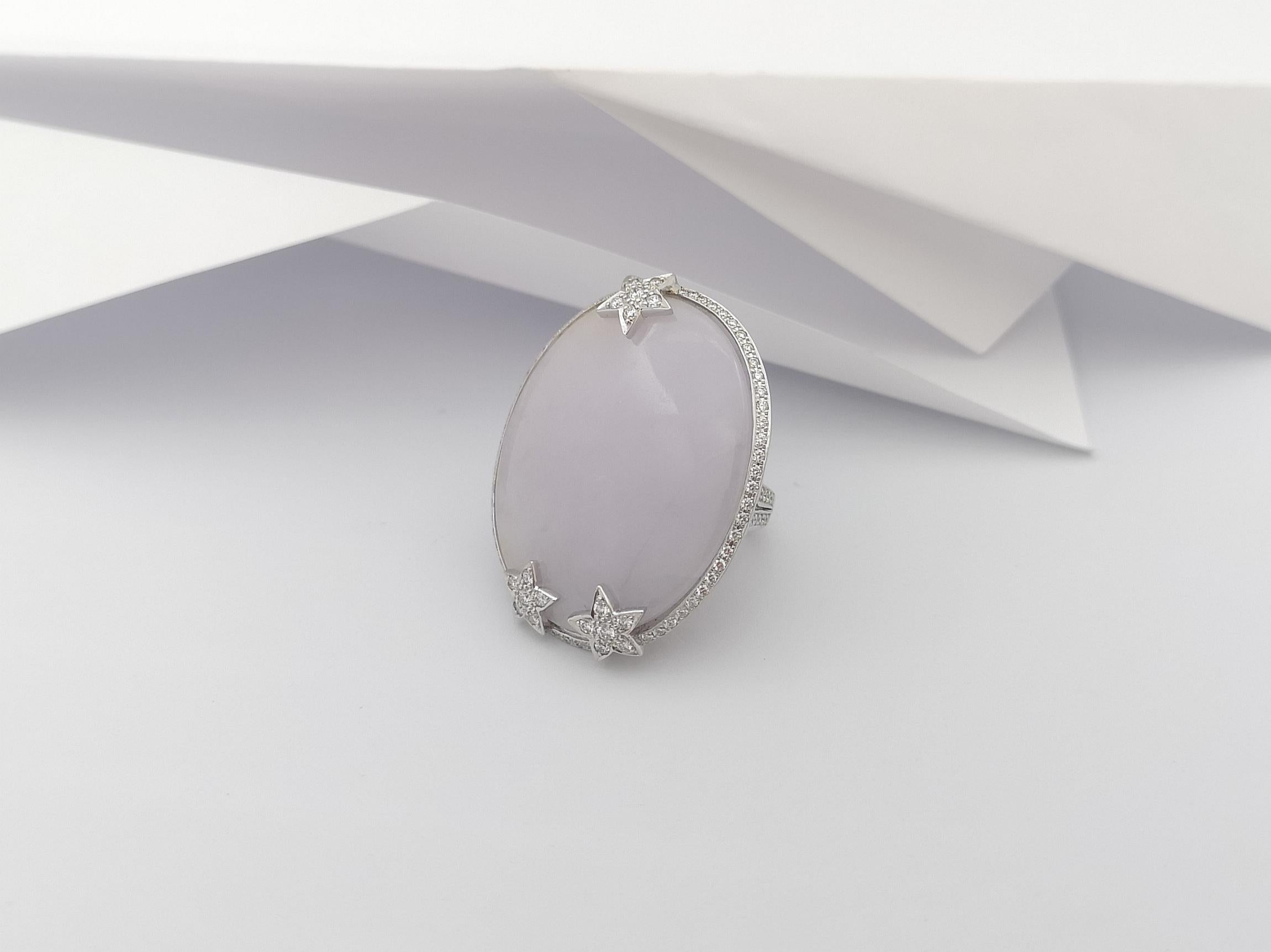 Lavender Jade with Diamond Ring Set in 18 Karat White Gold Settings For Sale 2